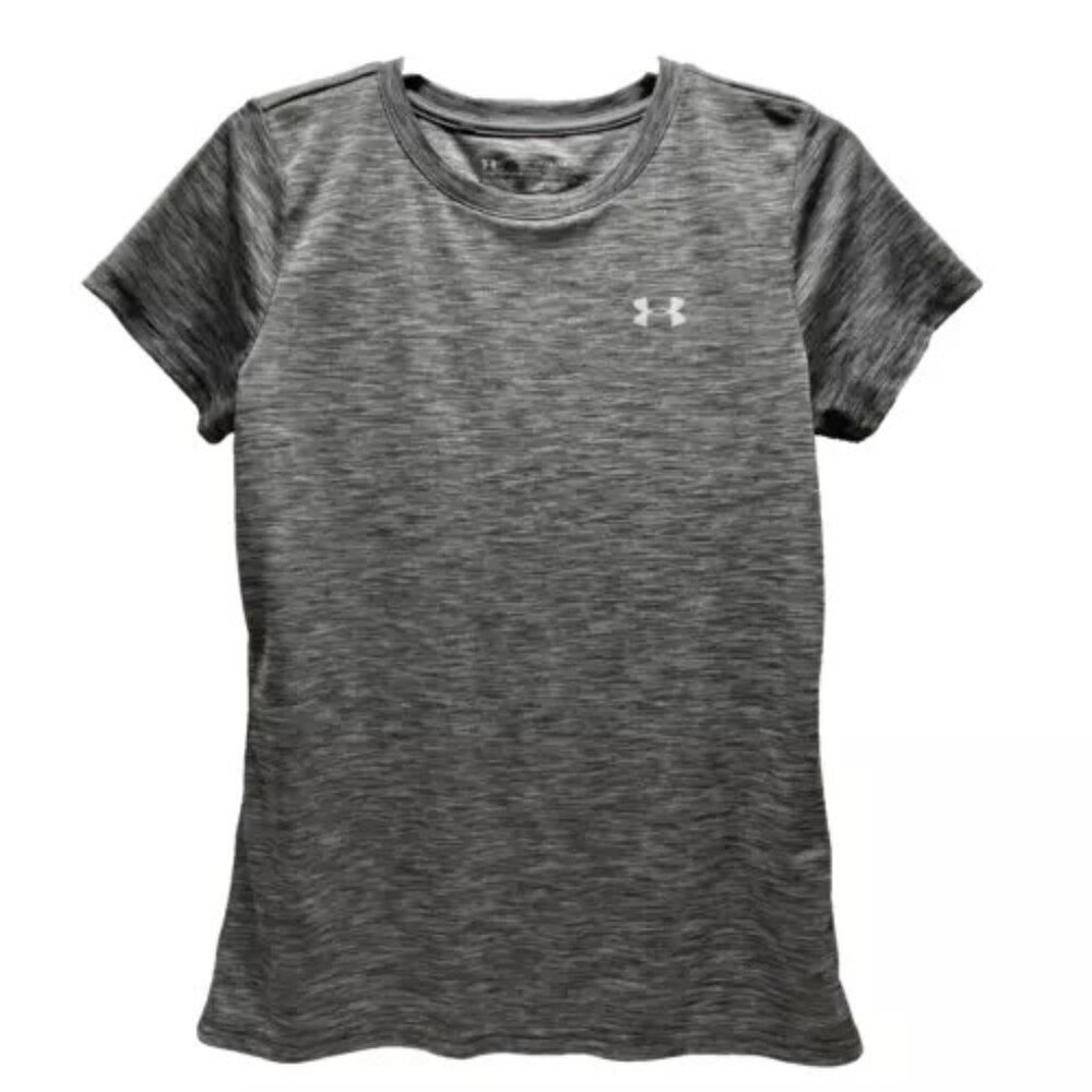 Under Armour UA Ladies Small Velocity Twist Tech Tee Black Heather Crewneck‎ EUC